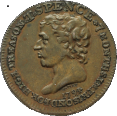 Thomas Spence Token showing head of Thomas Spence